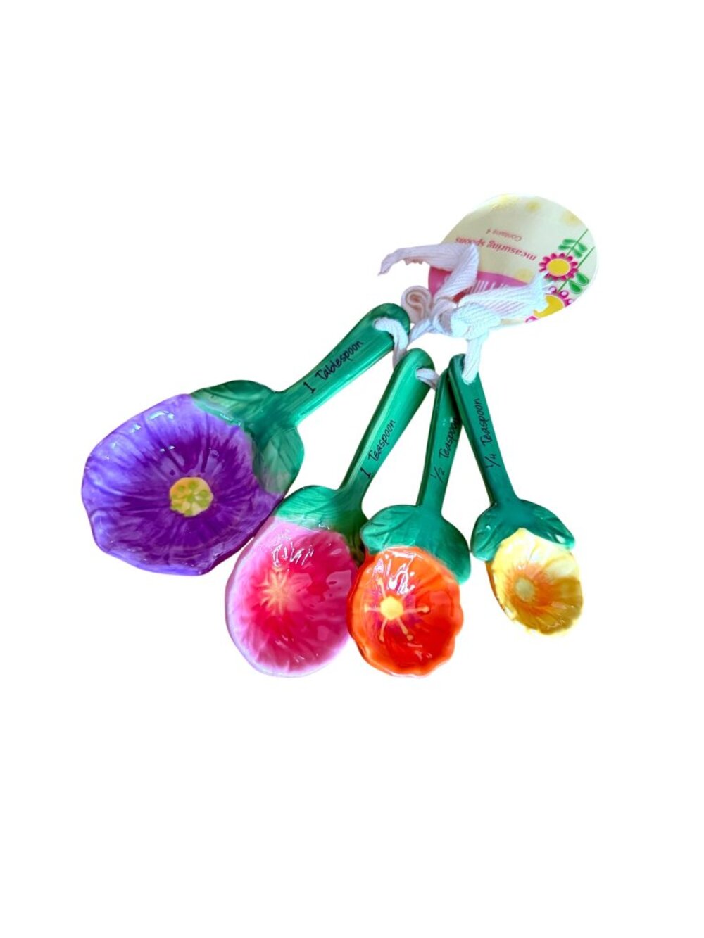Pier 1 Imports Ceramic Floral Measuring Spoons Set Flower Multicolor Painted
